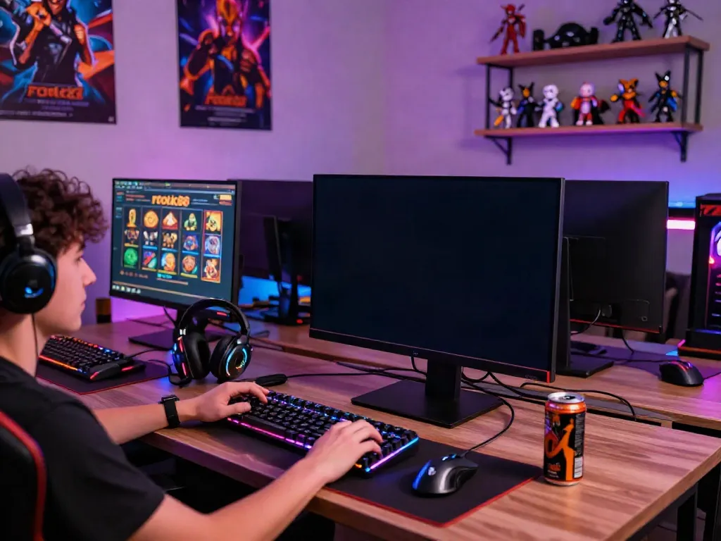 Player enjoying the rokok88 slot game in a vibrant gaming setup.